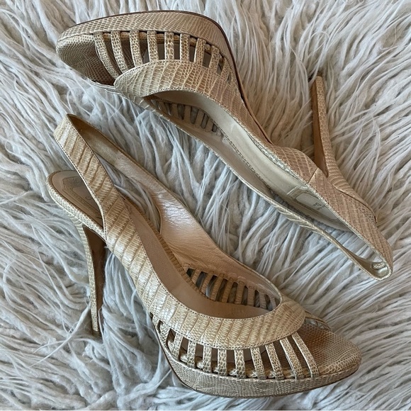 Christian Dior Whisper Snake Embossed Leather Cutout Slingback Platform Pumps 40 - Picture 5 of 12